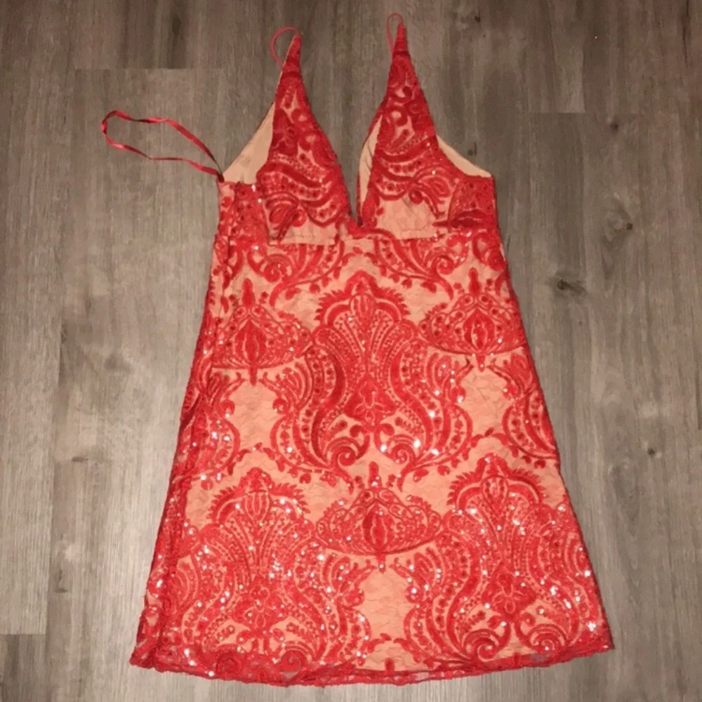 Free People Night Shimmer Mini Dress in Red